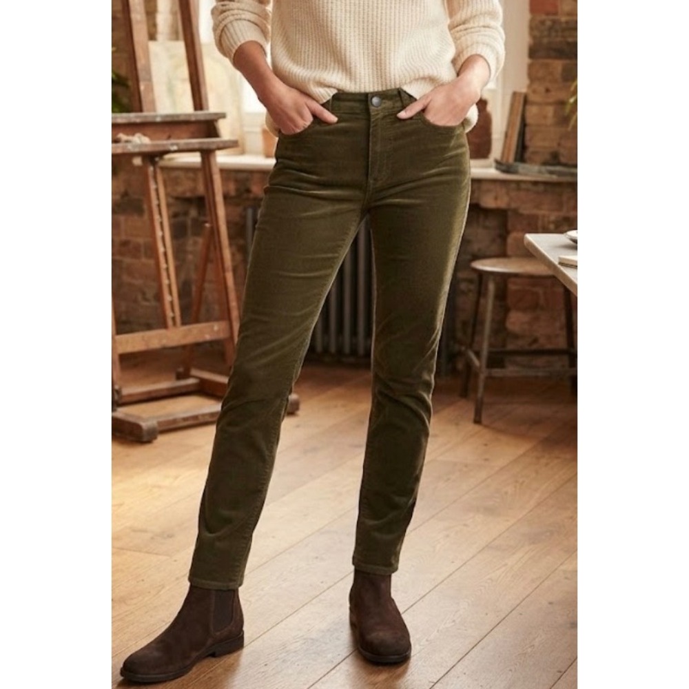 Seven7 Ultra High Rise Skinny Corduroy Pants Olive Green Womens 10